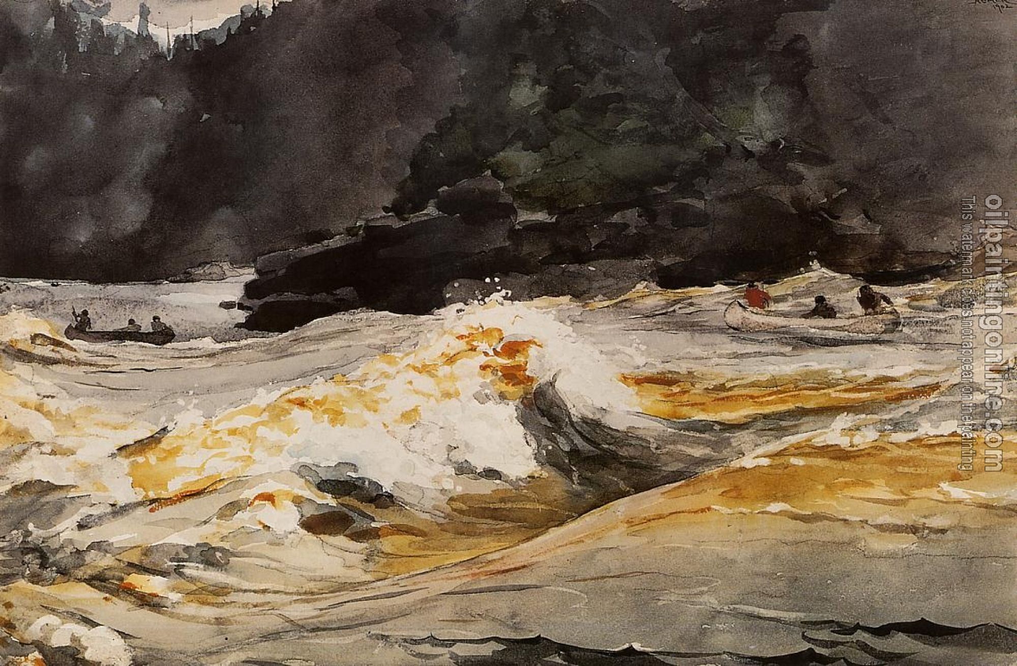 Homer, Winslow - Canoes in Rapids, Saguenay River